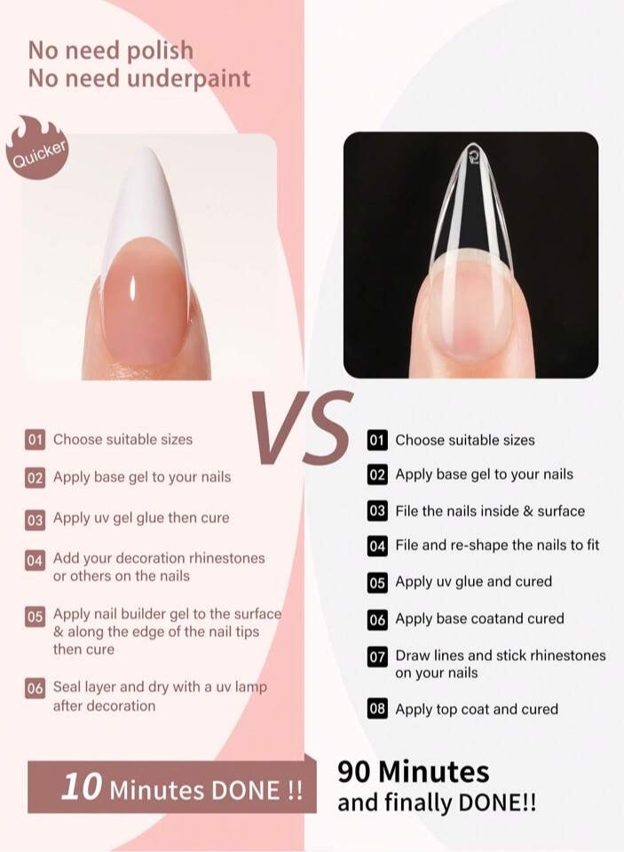 French Almond Shape False Nails, 12 Sizes Glossy Full Cover Artificial Nails, Acrylic Nails for Nail Extension for Professional Salons and Home Nail Art, 120pcs, Pink