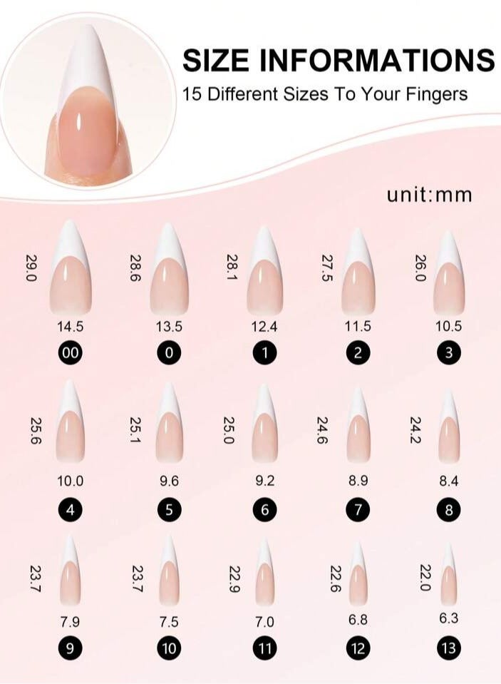 French Almond Shape False Nails, 12 Sizes Glossy Full Cover Artificial Nails, Acrylic Nails for Nail Extension for Professional Salons and Home Nail Art, 120pcs, Pink