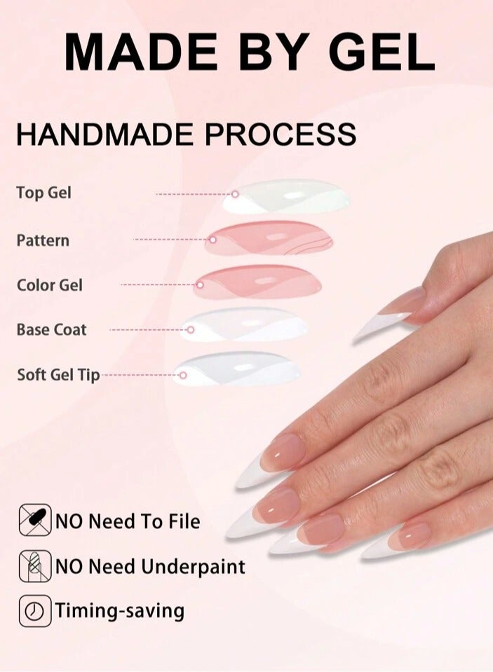 French Almond Shape False Nails, 12 Sizes Glossy Full Cover Artificial Nails, Acrylic Nails for Nail Extension for Professional Salons and Home Nail Art, 120pcs, Pink