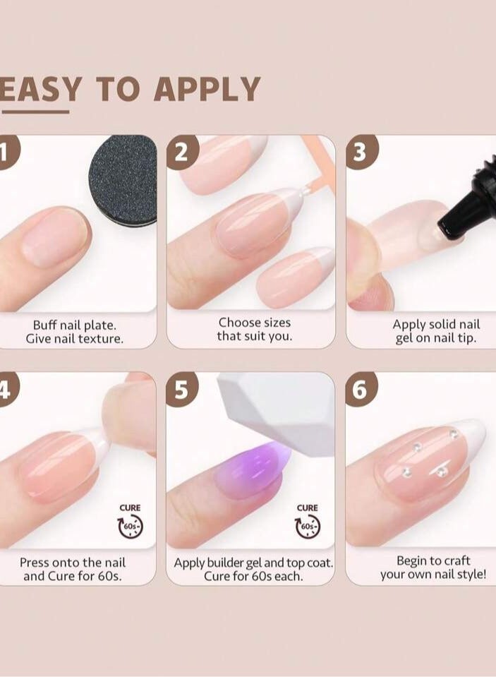 Sugar Girls Professional أظافر تركيب فرنش لوزي - 5 درجات بني نود موكا كراميل - Almond French Press On Nails - 120 قطعة 5 مقاسات - تركيب ذاتي قابل لإعادة الاستخدام - Image 4