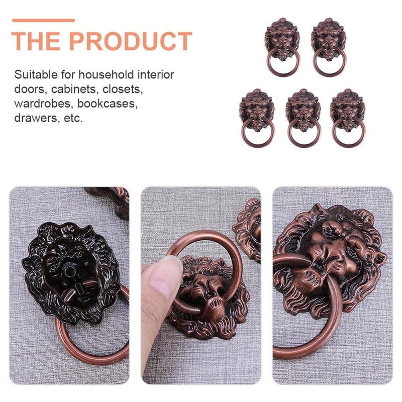 Zinc Alloy Lion Head Cabinet Knobs Antique Red Brushed Finish 5Pcs Set - Image 4