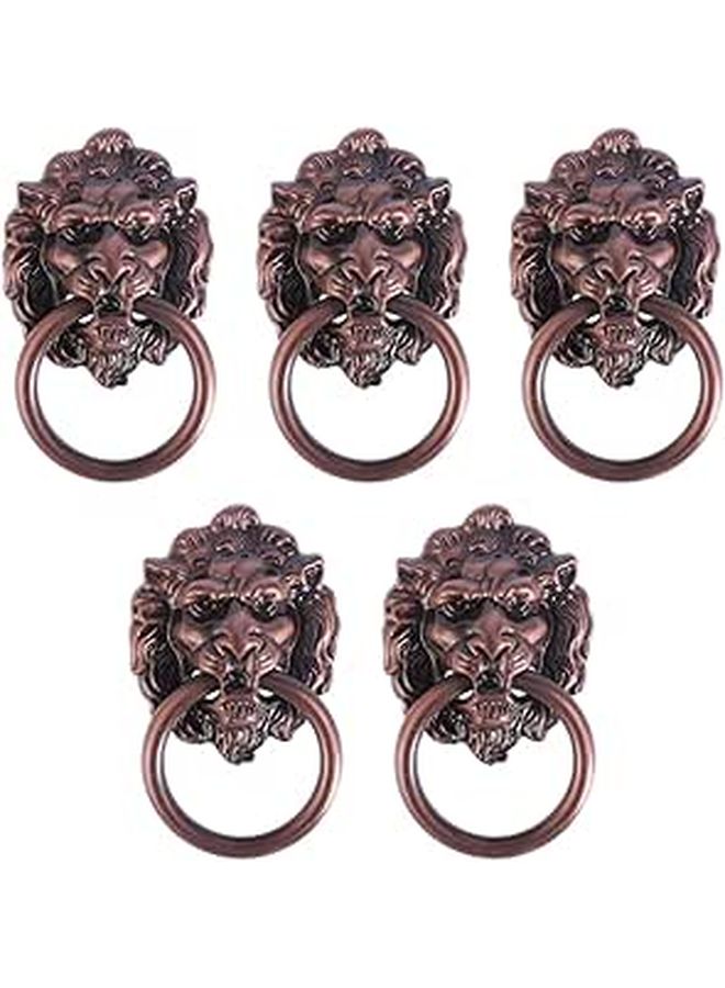 Zinc Alloy Lion Head Cabinet Knobs Antique Red Brushed Finish 5Pcs Set - Image 1