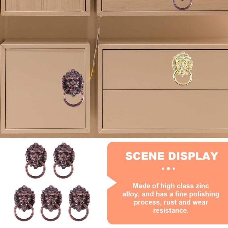 Zinc Alloy Lion Head Cabinet Knobs Antique Red Brushed Finish 5Pcs Set - Image 5