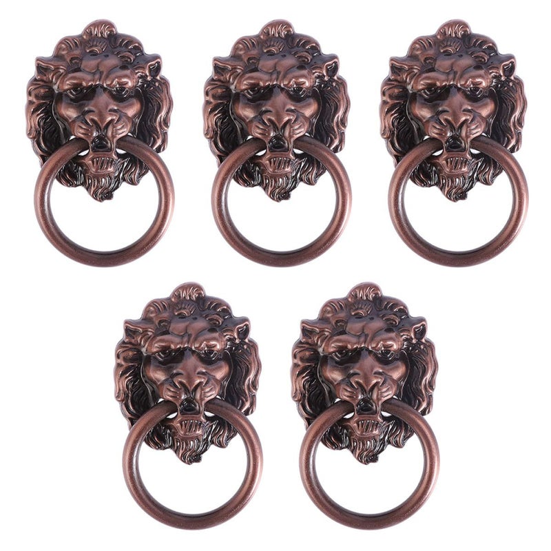 Zinc Alloy Lion Head Cabinet Knobs Antique Red Brushed Finish 5Pcs Set - Image 2