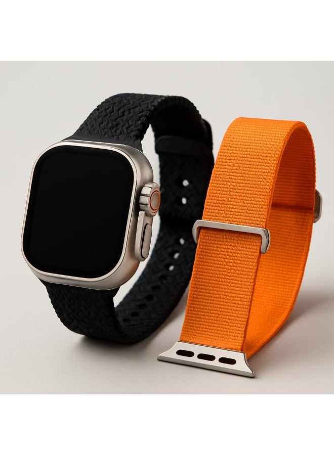 HK24 Ultra 2 Smart Watch for Men & Women – Large Display Waterproof Smartwatch with Dual Straps (Black & Orange), Bluetooth Calling, Fitness Tracking, Wearfit Pro Support - Image 1