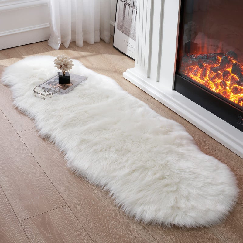 Faux Fur Rug for Bedroom  Fluffy Runner Rugs Soft Sheepskin Rug Sofa Couch Seat Cushion  2x6ft White Plush Area Rug Shag Rugs Floor Carpets for Nursery Bedside  Cute Shaggy Fuzzy Home Decor