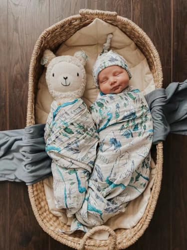 Miaoberry Mountain Baby Organic Muslin Swaddle Blankets for Baby Boy with Hat and Wooden Hello World Newborn Sign, Adventure Forest Theme, Newborn Photography Outfits Boy, Birth Announcement Sign - Image 2