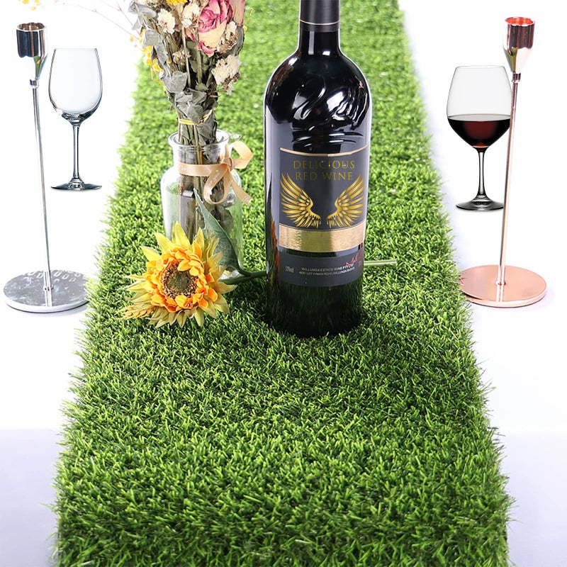 Kesfey 12 x 36 Inch Easter Artificial Grass Table Runners Washable Green Synthetic Home Decor Faux Table Runner Trimmable Green Artificial Tabletop Supplies For Golf Themed Party Dining Decorations - Image 1