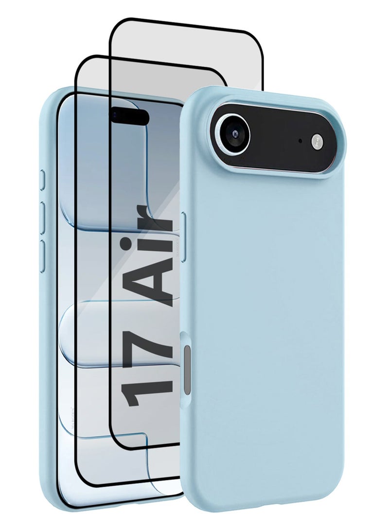 CATANES 3Packs Liquid Silicone Protective Phone Case for iPhone 17 Air , Soft Anti-Scratch Microfiber Lining Utra Slim Drop Protection Phone Cover with Two 3D Screen Protectors - Sky Blue