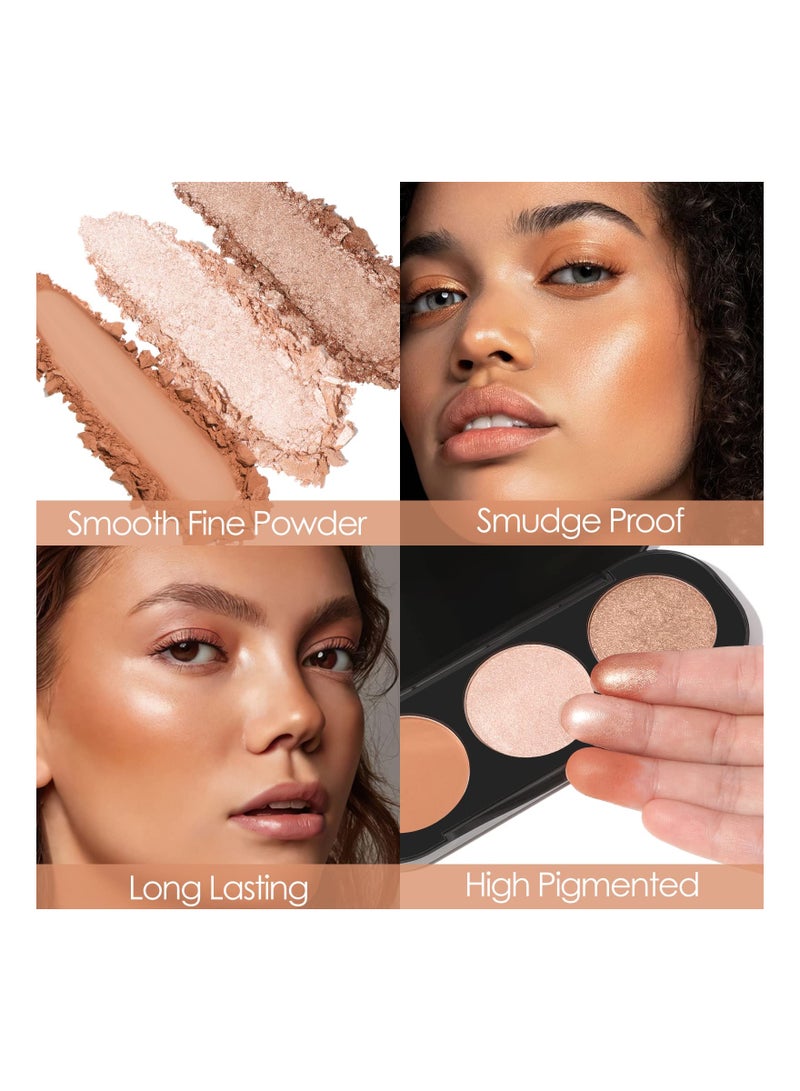Captaintech 3-in-1 Blush and Highlighter Palette, Cruelty-Free Matte Blush and Shimmering Highlighters for a Radiant Glow, Perfect Makeup Powder for All Skin Tones. - Image 3