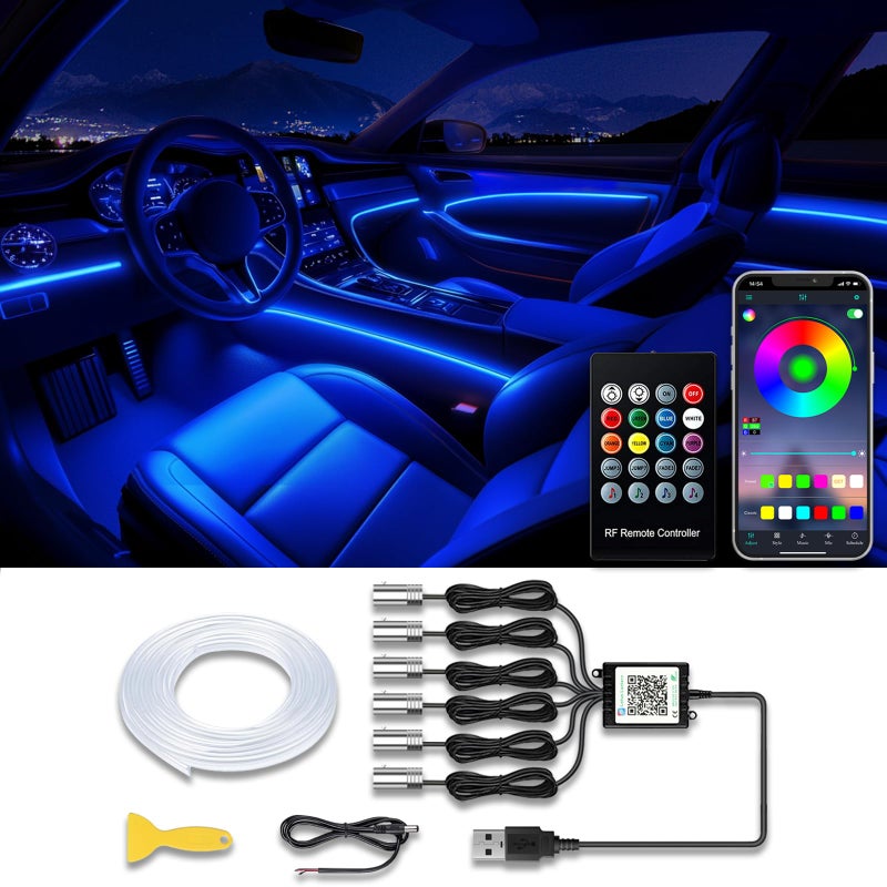 Jushope Car LED Strip Lights USB Interior Ambient Lighting Kits with Wireless APP and RF Remote Control 16 Million Colors Music Mode Car Decoration Lights with 315 inches 30mm Fiber Optic 6 in 1 - Image 2