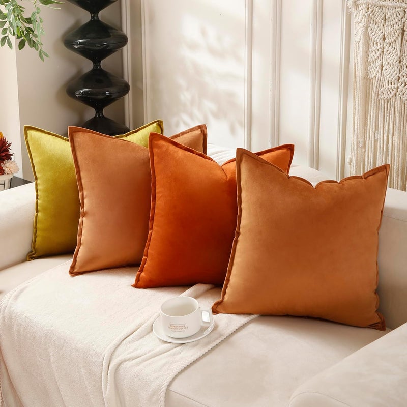 VAKADO Throw Pillow Covers 16x16 Set of 2 Pumpkin Fall Velvet Decor Decorative Couch Cushion Euro Pillowcases with Fringe Home Bed Decoration for Sofa Bedroom Office - Image 5