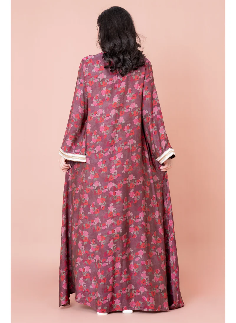 IKKXA Embroidered Floral Print Jalabiya