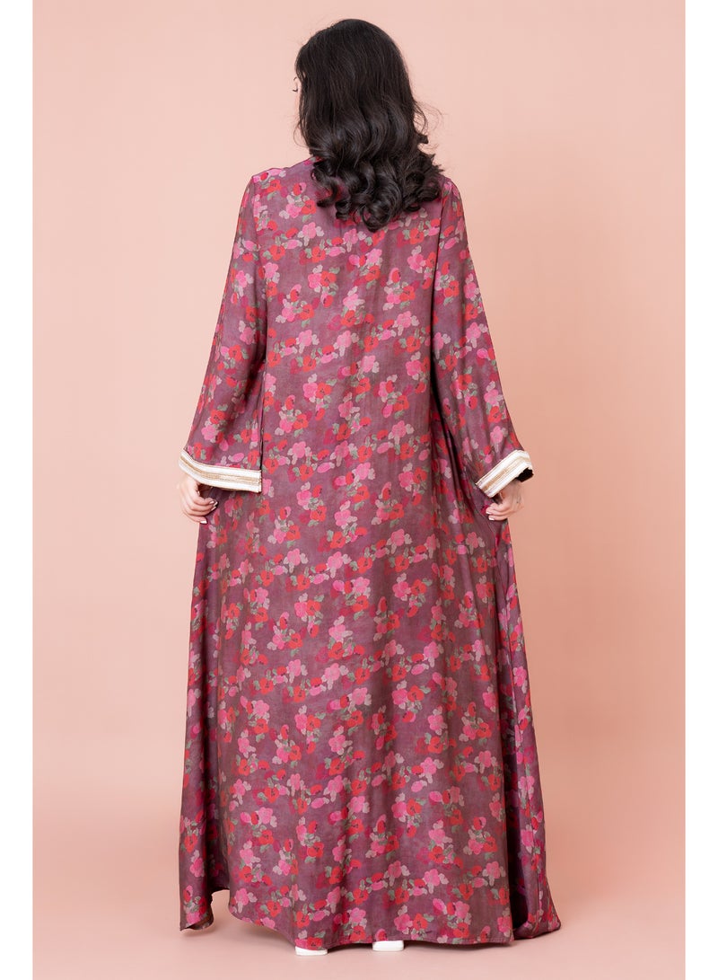 اكسا جلابية زهور مطرزة نقوش زهور - Image 2