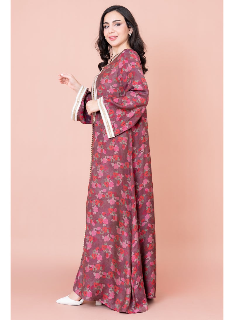 اكسا جلابية زهور مطرزة نقوش زهور - Image 3