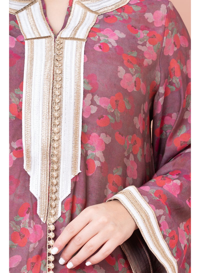 اكسا جلابية زهور مطرزة نقوش زهور - Image 4