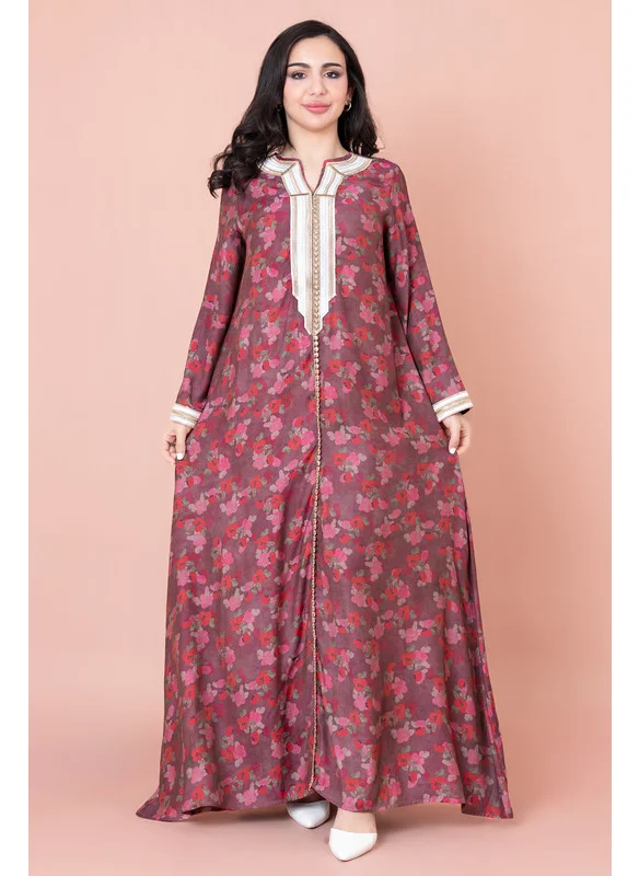 IKKXA Embroidered Floral Print Jalabiya