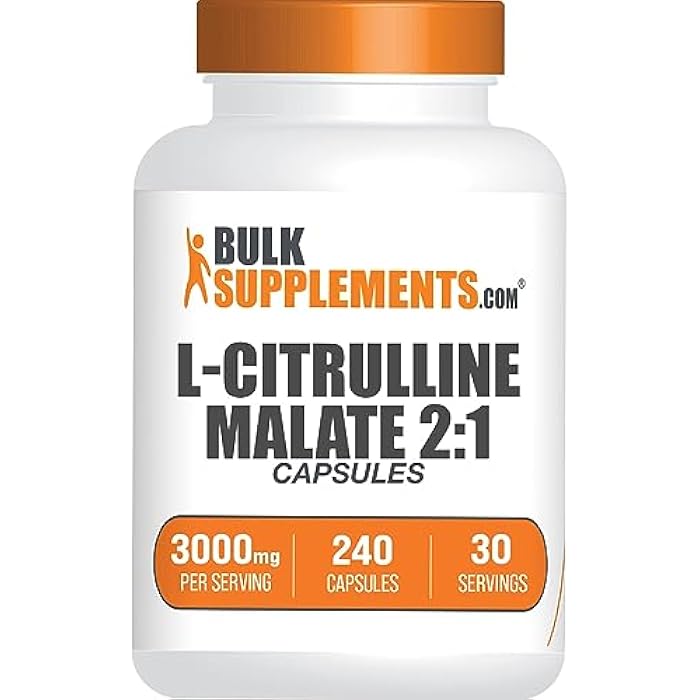 BulkSupplements.com L-Citrulline Malate Capsules - as L-Citrulline Malate 2:1, Nitric Oxide Supplement - Gluten Free, 8 Capsules per Serving (3000mg), 240 Count (Pack of 1) - Image 1