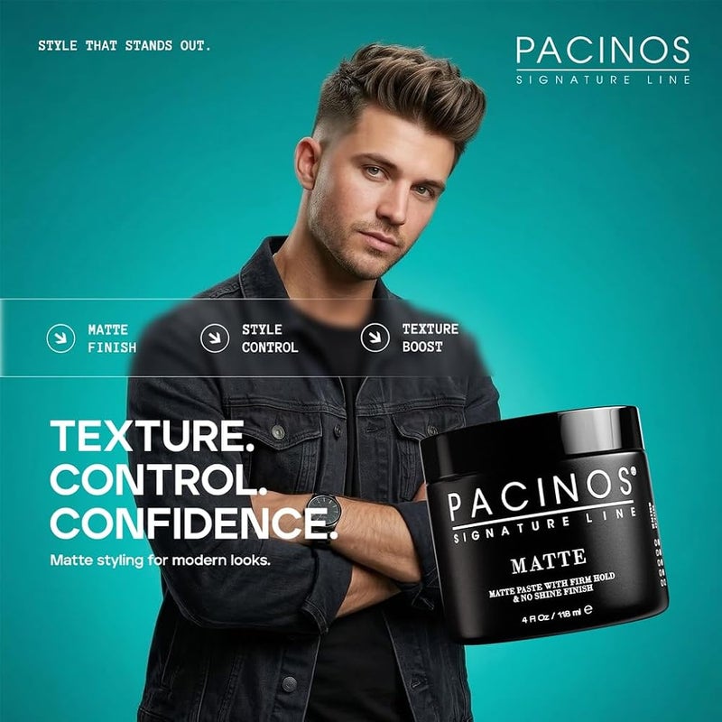 Pacinos Matte Hair Paste - Firm Hold, No Shine, Sculpting & Styling Wax, Long Lasting Definition & Texture, No Flakes, All Hair Types, 4 fl. oz. - Image 3