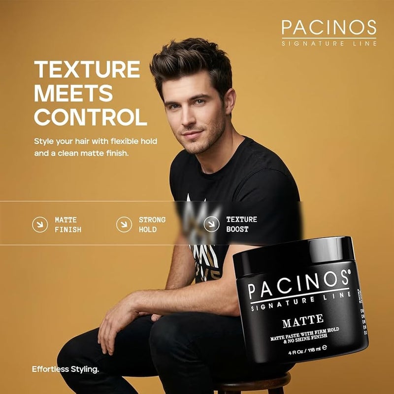 Pacinos Matte Hair Paste - Firm Hold, No Shine, Sculpting & Styling Wax, Long Lasting Definition & Texture, No Flakes, All Hair Types, 4 fl. oz. - Image 2