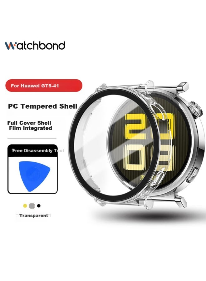 Watchbond Protective Case For Huawei Watch Gt5 41mm Women's Pc Tempered Glass Film Integrated Special Protective Cover Smart Sports Watch Gt5 Screen Protection Scratch-resistant Transparent Film - Image 1