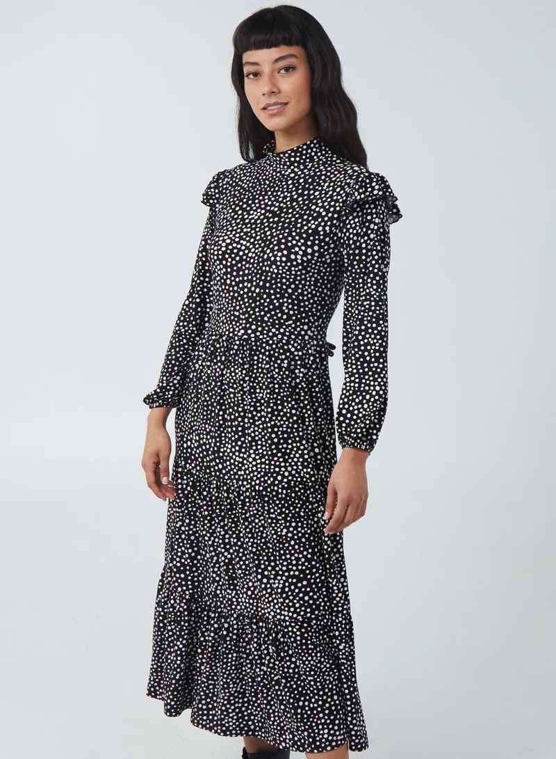 Blue Vanilla High Neck Frill Shoulder Tiered Dress