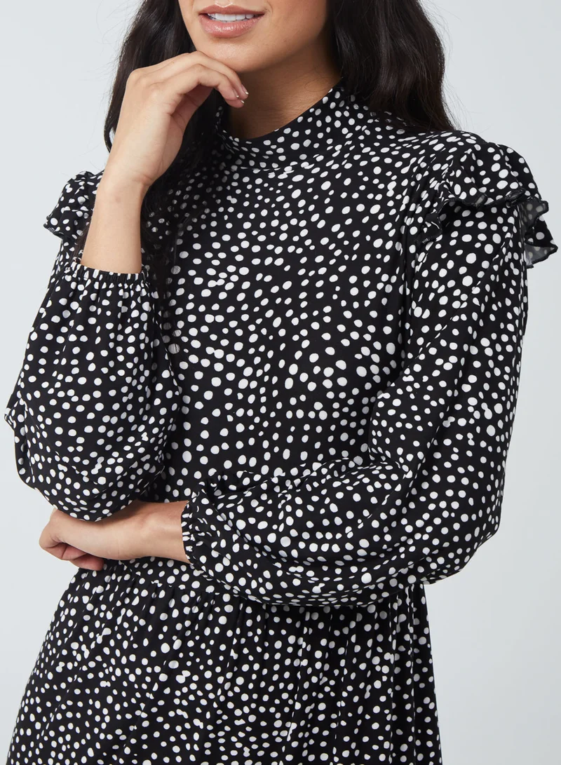 Blue Vanilla High Neck Frill Shoulder Tiered Dress