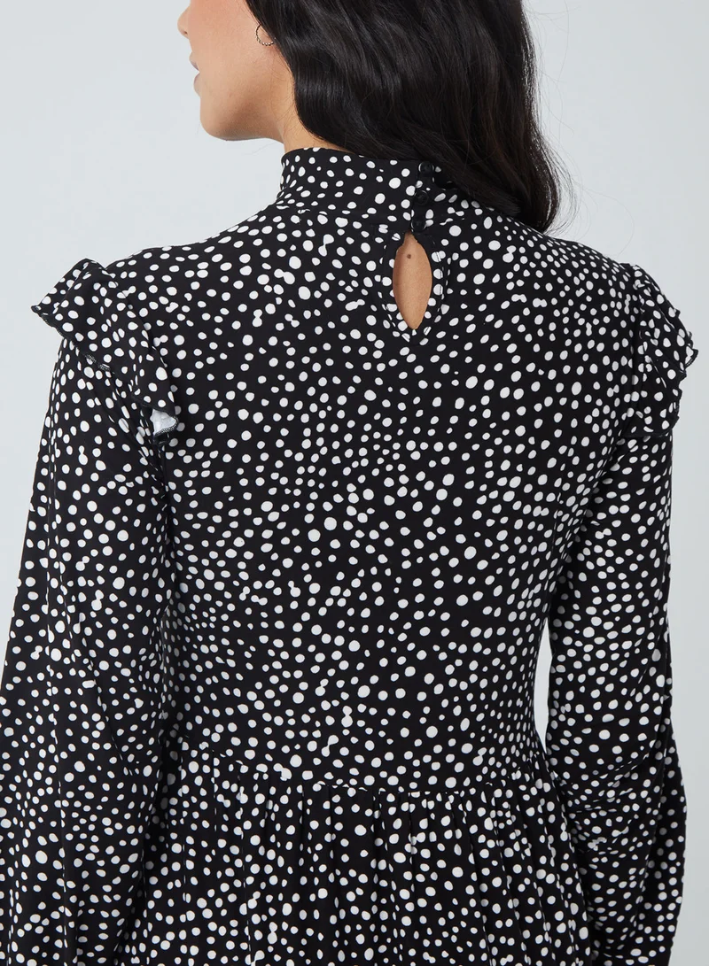 Blue Vanilla High Neck Frill Shoulder Tiered Dress