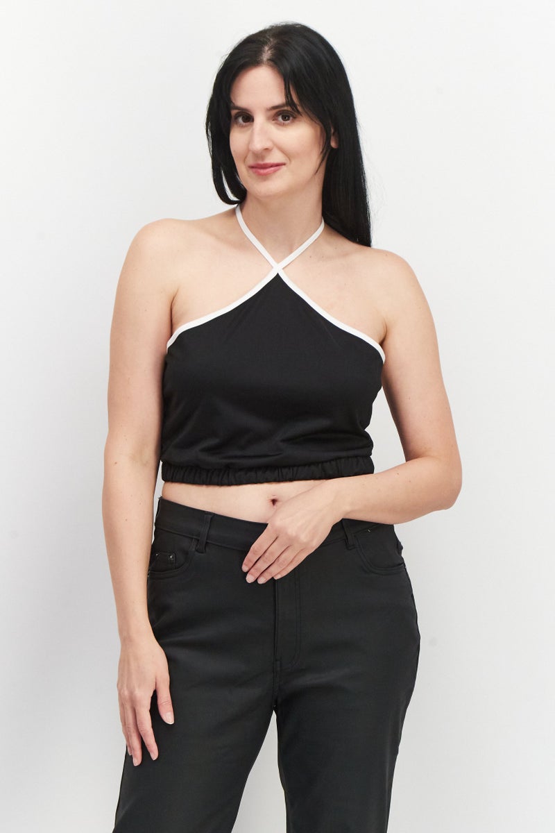 Asos 4505 Women Halter Neck Sleeveless Cropped Top, Black - Image 1