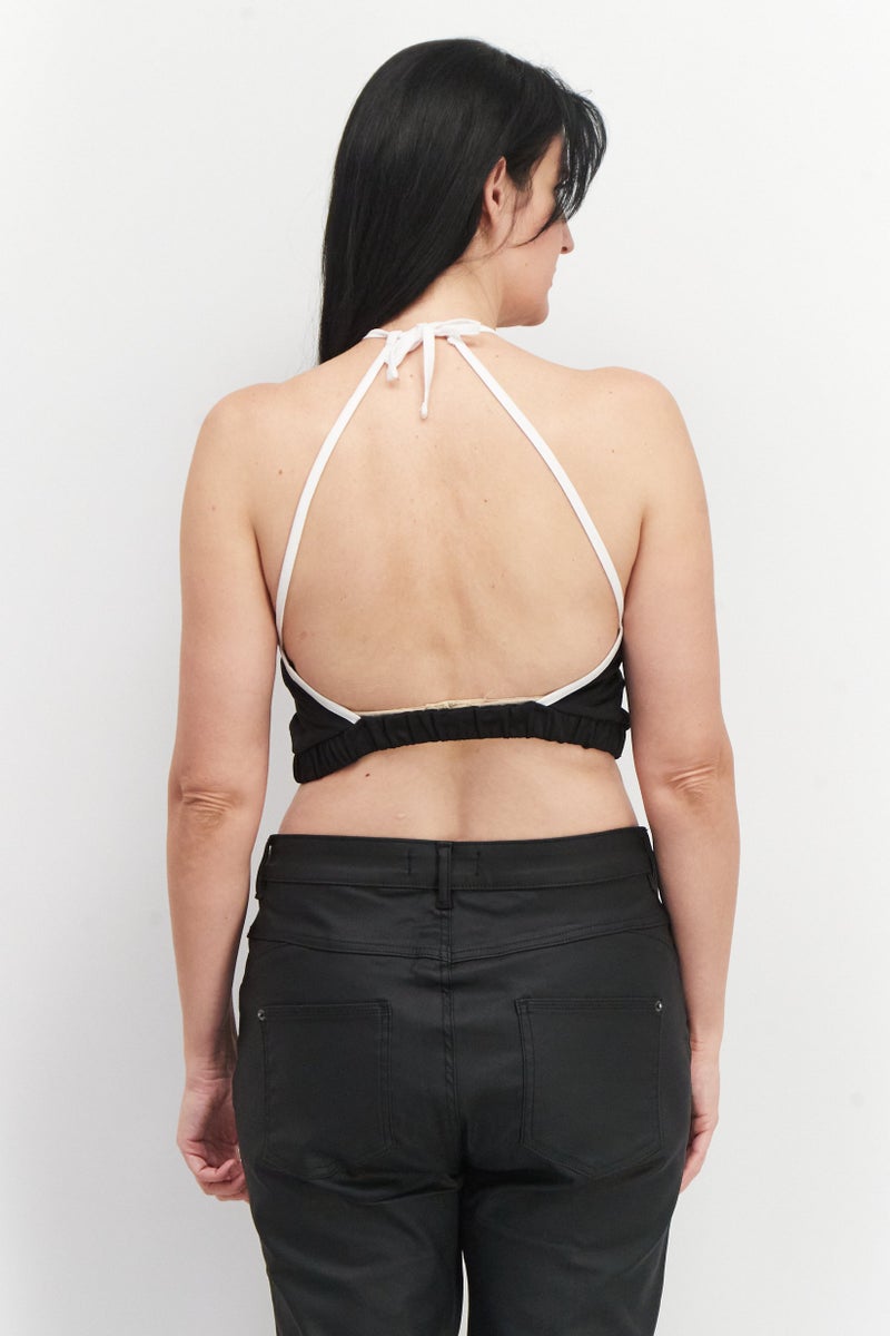 Asos 4505 Women Halter Neck Sleeveless Cropped Top, Black - Image 3