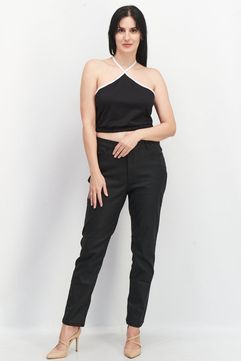 Asos 4505 Women Halter Neck Sleeveless Cropped Top, Black - Image 4