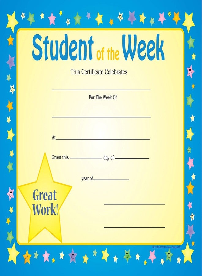 SHAPES ETC. 30pcs Student of The Week Recognition Certificates 11inx8.5in Colorful Award Kids Student Graduations Moving Up Ceremonies Achievement Days Banquets Academic Competitions USA Made - Image 2