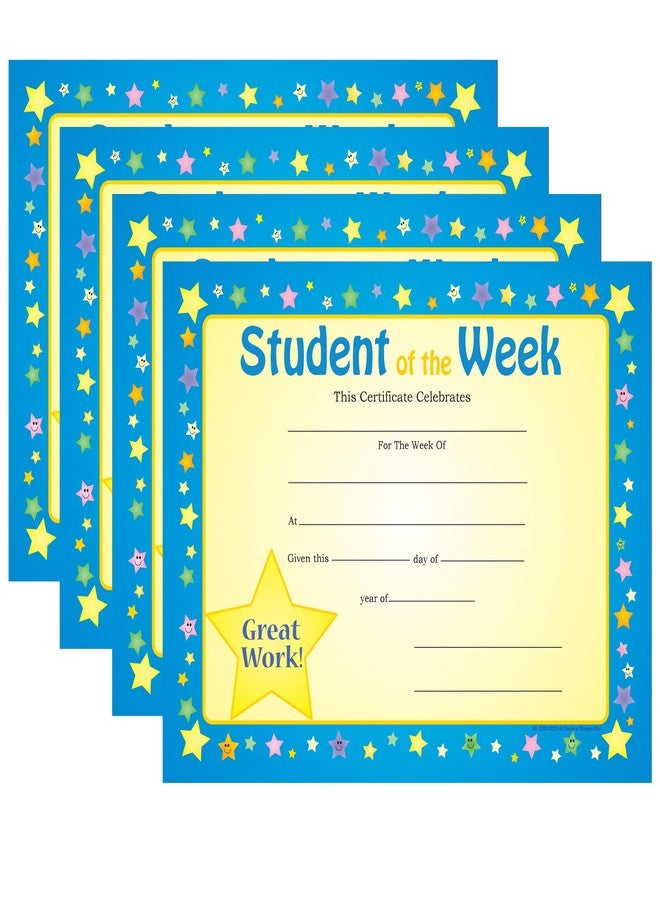 SHAPES ETC. 30pcs Student of The Week Recognition Certificates 11inx8.5in Colorful Award Kids Student Graduations Moving Up Ceremonies Achievement Days Banquets Academic Competitions USA Made - Image 1