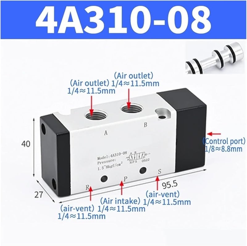 4A310 08 صمام تحكم هوائي أحادي الرأس 5 اتجاهات وموضعين - Image 3