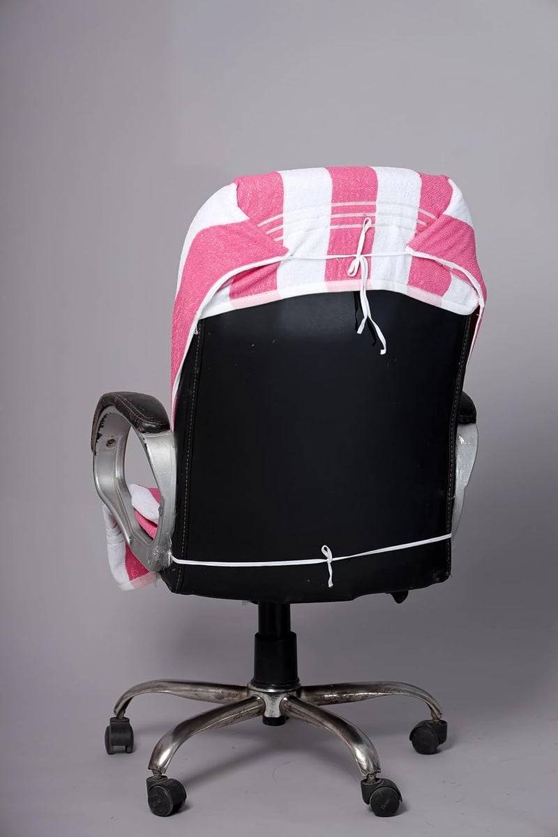 DRYHUG 100 Superfine Cotton Solid Large Luxury Office Chair Towel with Tie Knot 550 GSM Pack of 1 WHITEPINK LINE Original Product AS PER Picture ShownComfort Chair Towel - Image 3