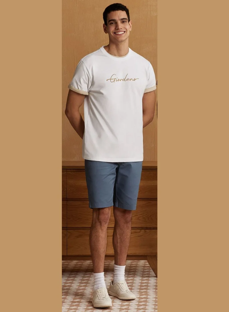 جيوردانو تي شيرت قطن رجالي بياقة دائرية وطبعة مميزة