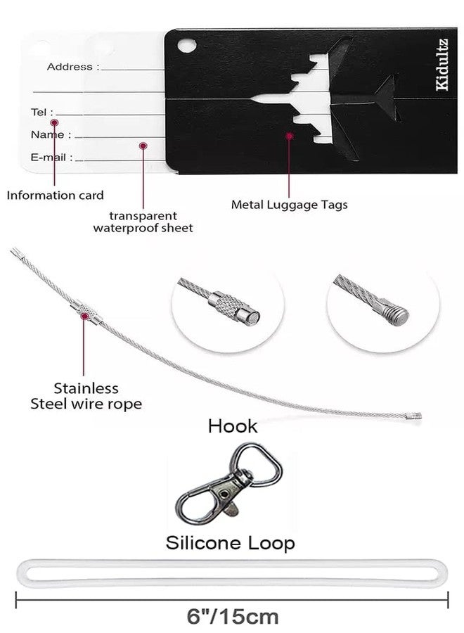كيدولتز مجموعة من 5 قطع من بطاقات الأمتعة المعدنية المصنوعة من سبائك الألومنيوم من كيدولتز، مزودة بحلقة من الفولاذ المقاوم للصدأ مضادة للكسر، لتحديد هوية حقائب السفر، وحقائب المدرسة والمكتب (أسود). - Image 2