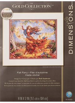 Dimensions Advanced Counted Cross Stitch Kit, Fall Fairy, 16 Count Dove Grey Aida, 14'' x 12'',Gold