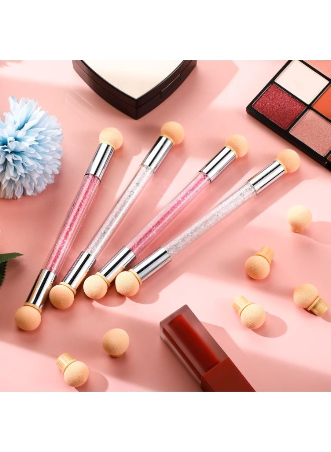 Nail Art Brushes, Double Head Sponge Nail Art Tool, Gradient Nail Brush, Rhinestone Handle Acrylic Nail Painting Brush, with 16 Pieces Replacement Head for Nail Art Manicure, 4 Pieces (Pink, White) - Image 3