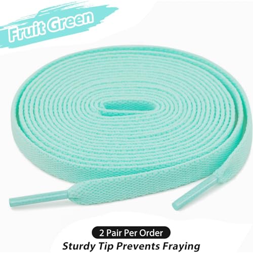 Puzeam 2 Pair Upgrade Tight Weave Flat Shoe Laces for Sneakers 28 Colors 5/16" Wide Replacement Shoelaces for Adults and Kids (Fruit Green, 140 cm) - Image 3