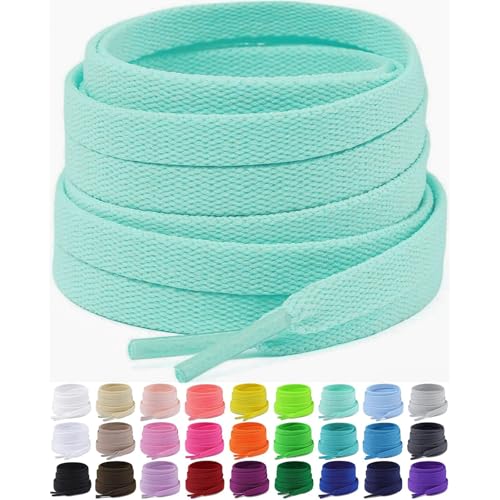 Puzeam 2 Pair Upgrade Tight Weave Flat Shoe Laces for Sneakers 28 Colors 5/16" Wide Replacement Shoelaces for Adults and Kids (Fruit Green, 140 cm) - Image 1