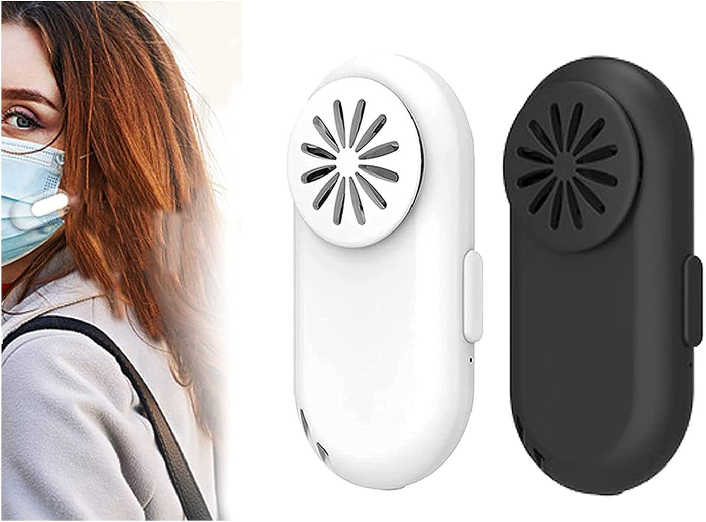 Breathe Cooler Wearable Air Purifier,Portable Mini Air Purifier Mask Fan,Reusable Personal Wearable Mini Fan Cool Mask Clip-on Air Purifier,Personal Ionizer Air Purifier Wearable (White+Black)