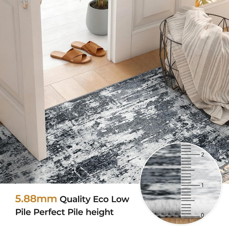 INOVADAY Rugs for Living Room, Machine Washable Rug 150 * 210cm Modern Abstract Polyester Carpet, Soft Short Pile, Non-Slip Large Rugs for Bedroom & Dining Room, Black - Image 3