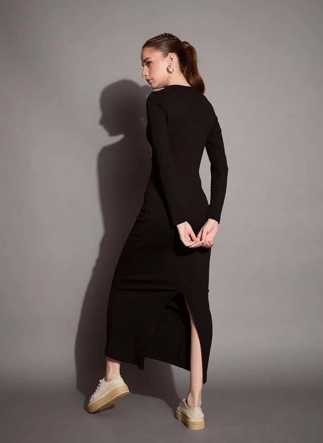 SASSAFRAS Black Bodycon Maxi Dress for Women