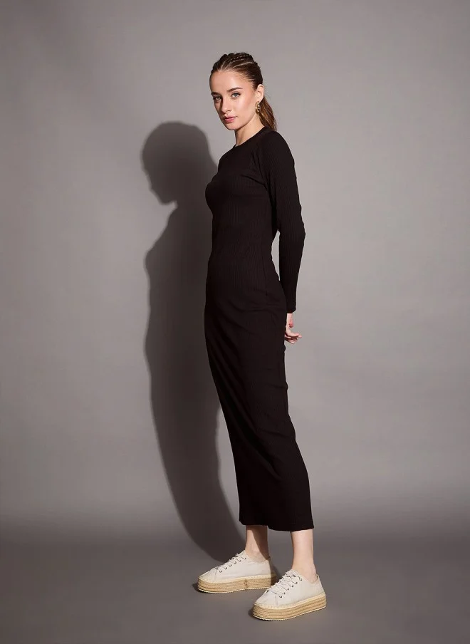 SASSAFRAS Black Bodycon Maxi Dress for Women
