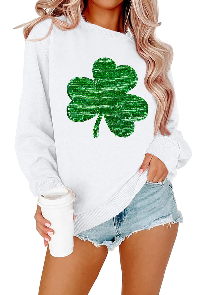 FAYALEQ St Patrick's Day Sweatshirt Women Shamrock Sequin Pullover Lucky Clover Hoodie Holiday Long Sleeve Tops - Image 1