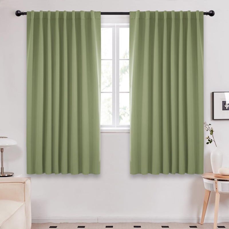Deconovo Blackout Curtains - Room Darkening  Noise-Reducing  Thermal Insulated - Energy-Efficient Window Treatment for Bedroom  Living Room & Home Office - 2 Panels  Sage Green  52W x 45L Inch - Image 5