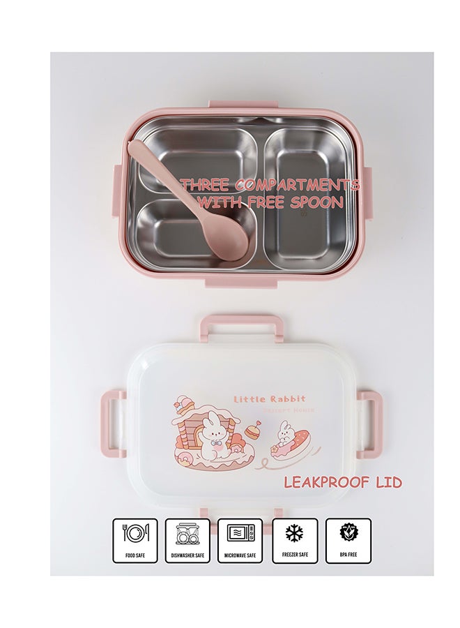 توشيونيكس صندوق غداء من الفولاذ المقاوم للصدأ بثلاثة أقسام وملعقة - حاوية طعام مانعة للتسرب - صينية قابلة للإزالة - آمنة للاستخدام في الميكروويف - خالية من مادة BPA - آمنة للاستخدام في غسالة الأطباق - آمنة للاستخدام في الفريزر - مثالية للمكتب والمدرسة والسفر وصالة الألعاب الرياضية - سعة 1.4 لتر - Image 2