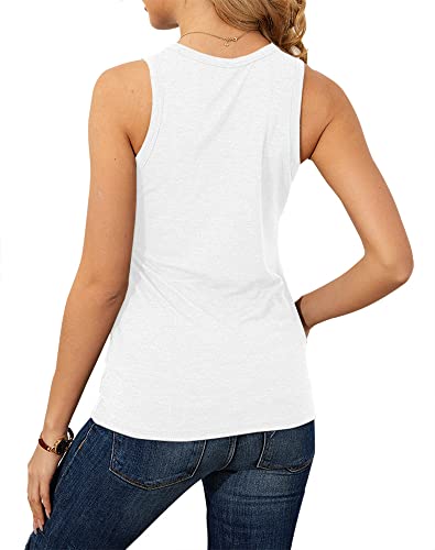 Langwyqu Womens Tank Tops Summer Crewneck Sleeveless Casual Loose Fit Basic Shirts White - Image 4