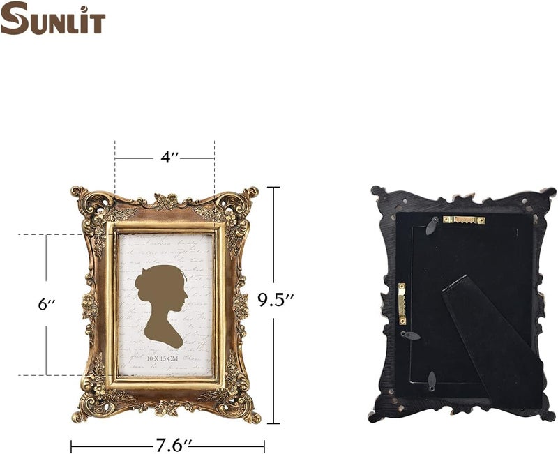 Sunlit Vintage Picture Frame 4x6 Inch, Luxury Antique Photo Frames with Glass Front, Photo Display, Tabletop Wall Hanging, Gift Ideas, Bronze Gold - Image 2
